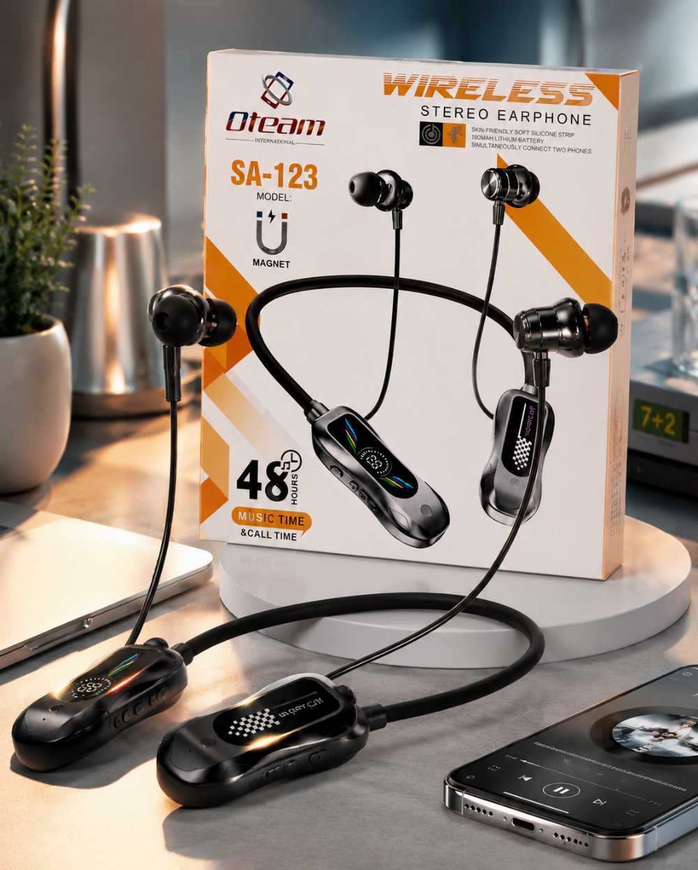 Oteam SA-123 Wireless Stereo Neckband Earphones | Bluetooth Magnetic Earbuds | 48 Hours Battery Backup